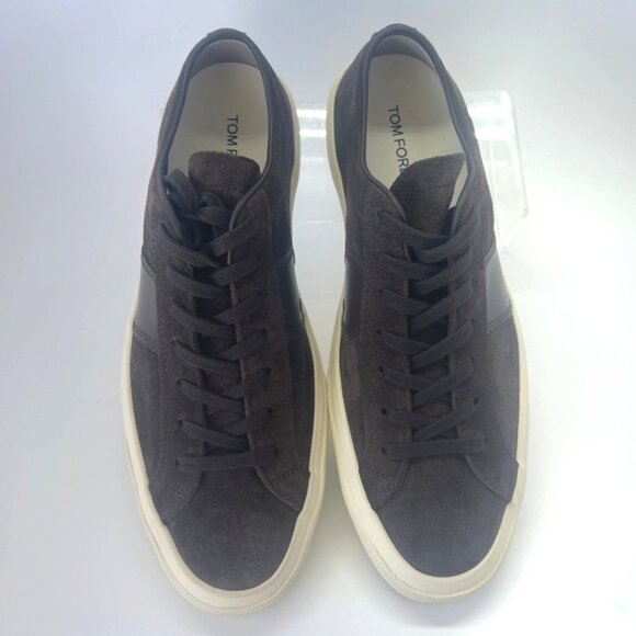 Tom Ford Cambridge Low Top Men Sneakers Suede Mocha Cream Shoes Size 10 - Picture 4 of 11